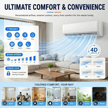 12000 BTU Mini Split Air Conditioner and Heat Pump, Compatible with Alexa, 19 SEER2 208/230V, Energy Efficient Inverter, Custom