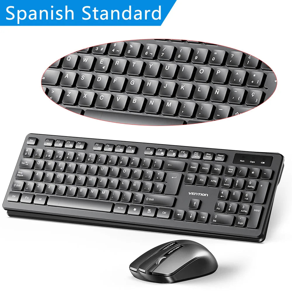 Vention Office Home Wireless Keyboard And Mouse Set Support English Spanish Computer Business Office Gaming Key Mouse Cover Kit