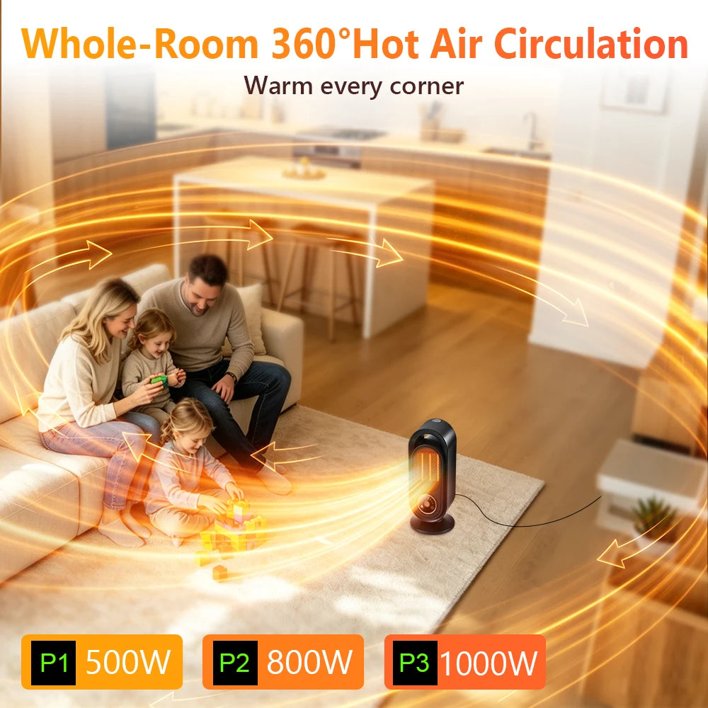 1000W Winter Portable Desktop Heater 4 Timer Settings Warm Air Blower PTC Fast Heating Household Heater for Home Office Indoor