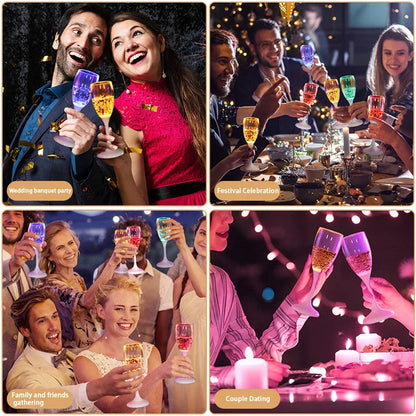 Set of 6 Colour Glow Champagne Flutes - Liquid Activated Glow - Perfect for Christmas Halloween Party Birthdays