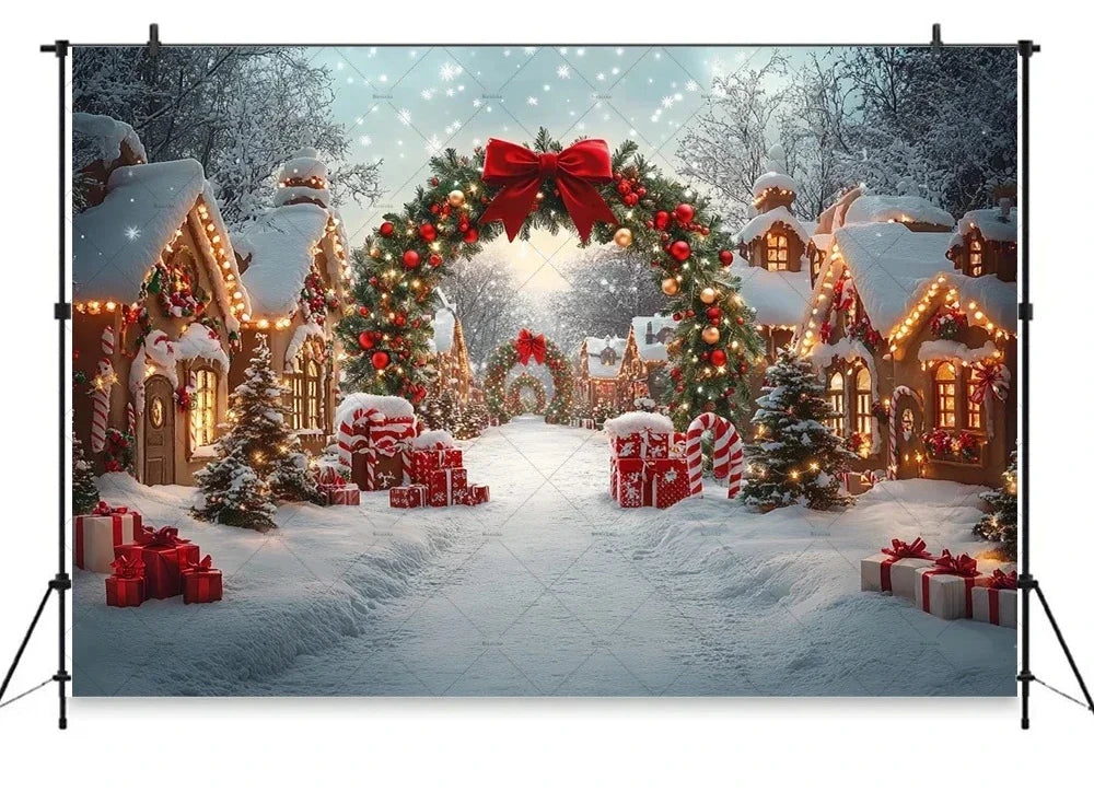 Christmas Gingerbread House Candy Vine Arch Theme Banner Background, Birthday Party, Home Decoration Photography Backdrop Cloth