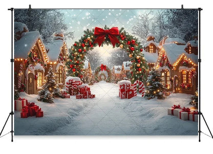 Christmas Gingerbread House Candy Vine Arch Theme Banner Background, Birthday Party, Home Decoration Photography Backdrop Cloth