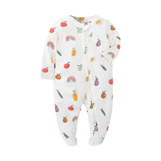 Unisex Newborn Baby Footed Pajamas Long Sleeve Zipper Romper Cotton Jumpsuit Solid White 0-12 Months Fashion Baby Clothes