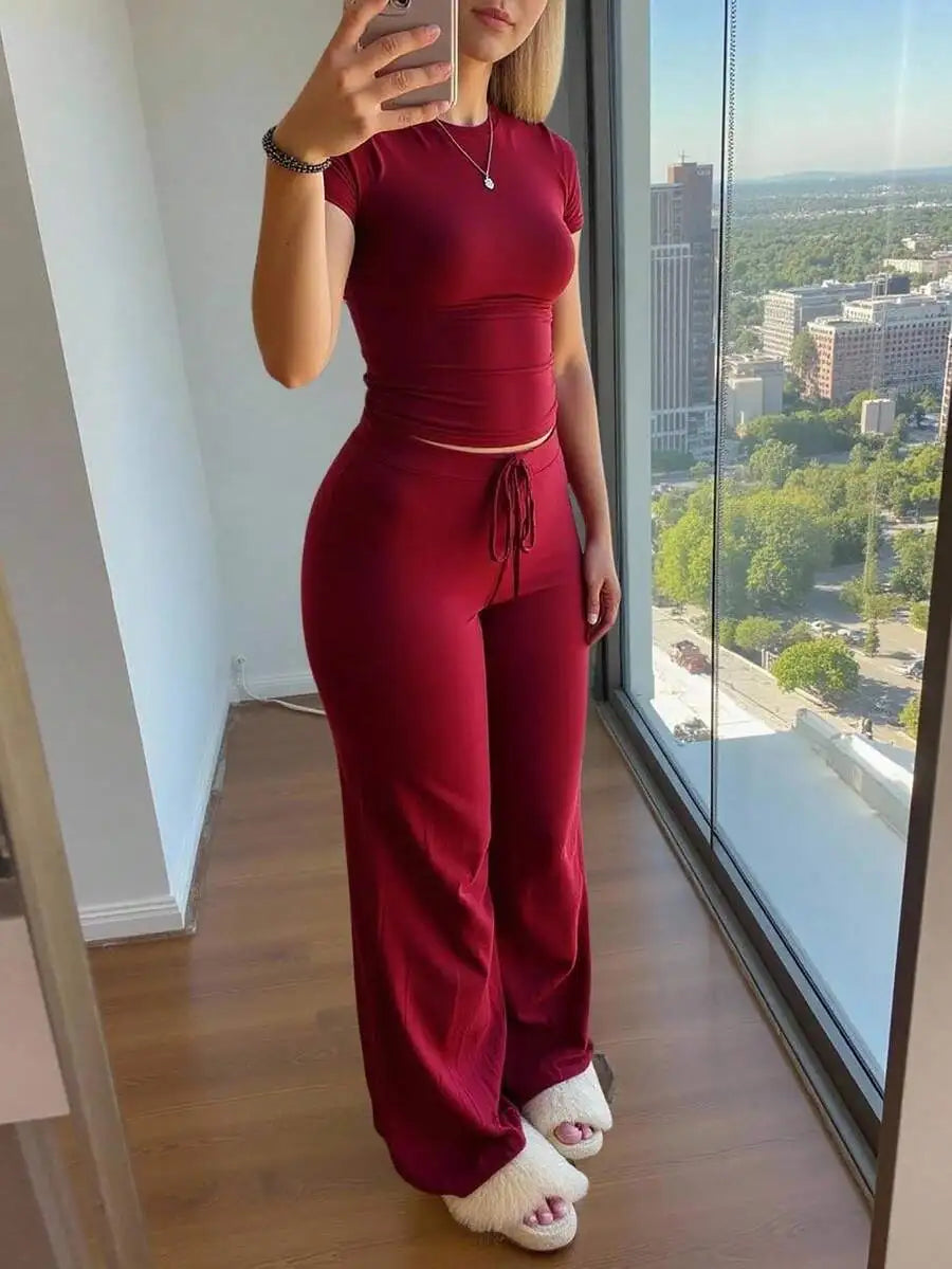 Casual Women's Matching Sets Vestido Deportivo Fitness Two Piece Outfits 2 Pieces Set For Woman Simple Style Sports Solid Color