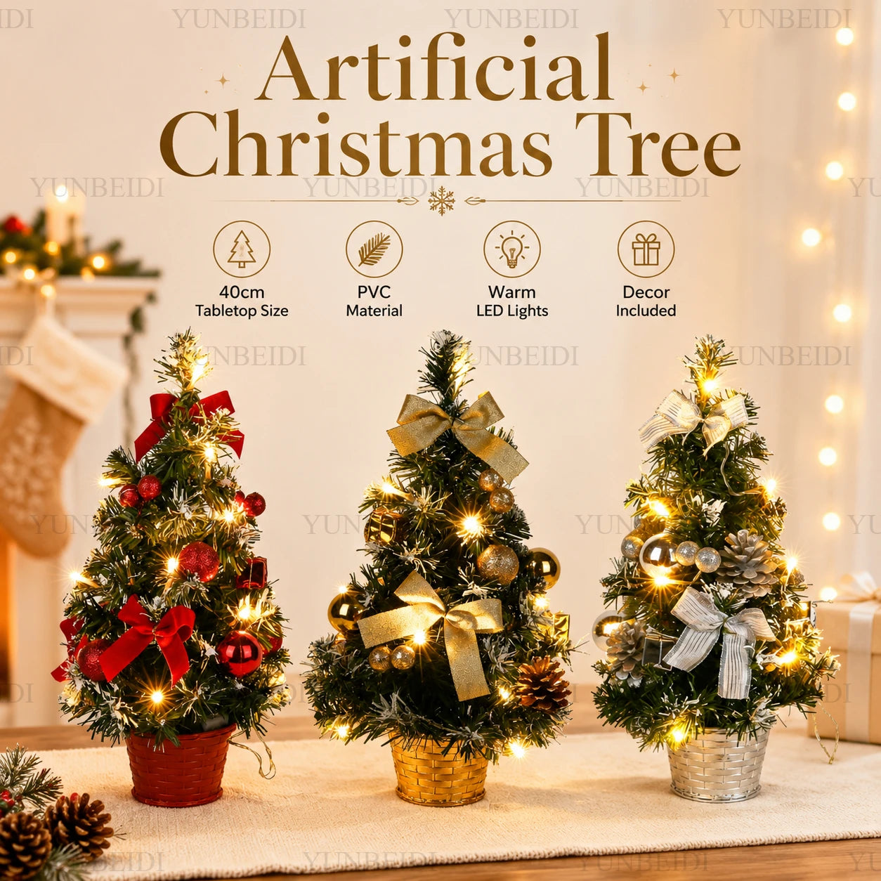 Mini Artificial Christmas 40CM Christmas Tree with LED Lights Tree Home Desktop Decoration Christmas Decoration New Year Gift