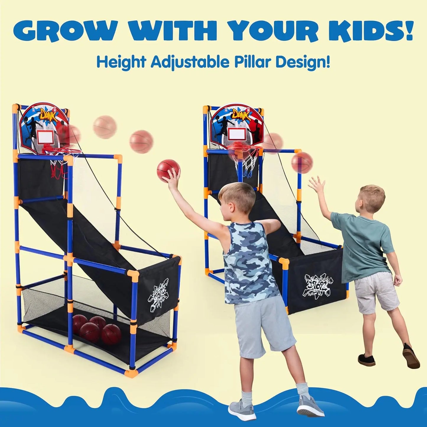 JOYFY Kids Arcade Basketball Game Set with 4 Balls and Hoop for 3-12 Years Old Indoor Outdoor Sport Play Holiday Birthday Gift