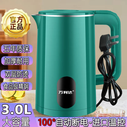 Electric Kettle 3.0L, Double-Layer Anti-Scald Design, Food-Grade Stainless Steel, 1500W Fast Boil, Insulated Handle