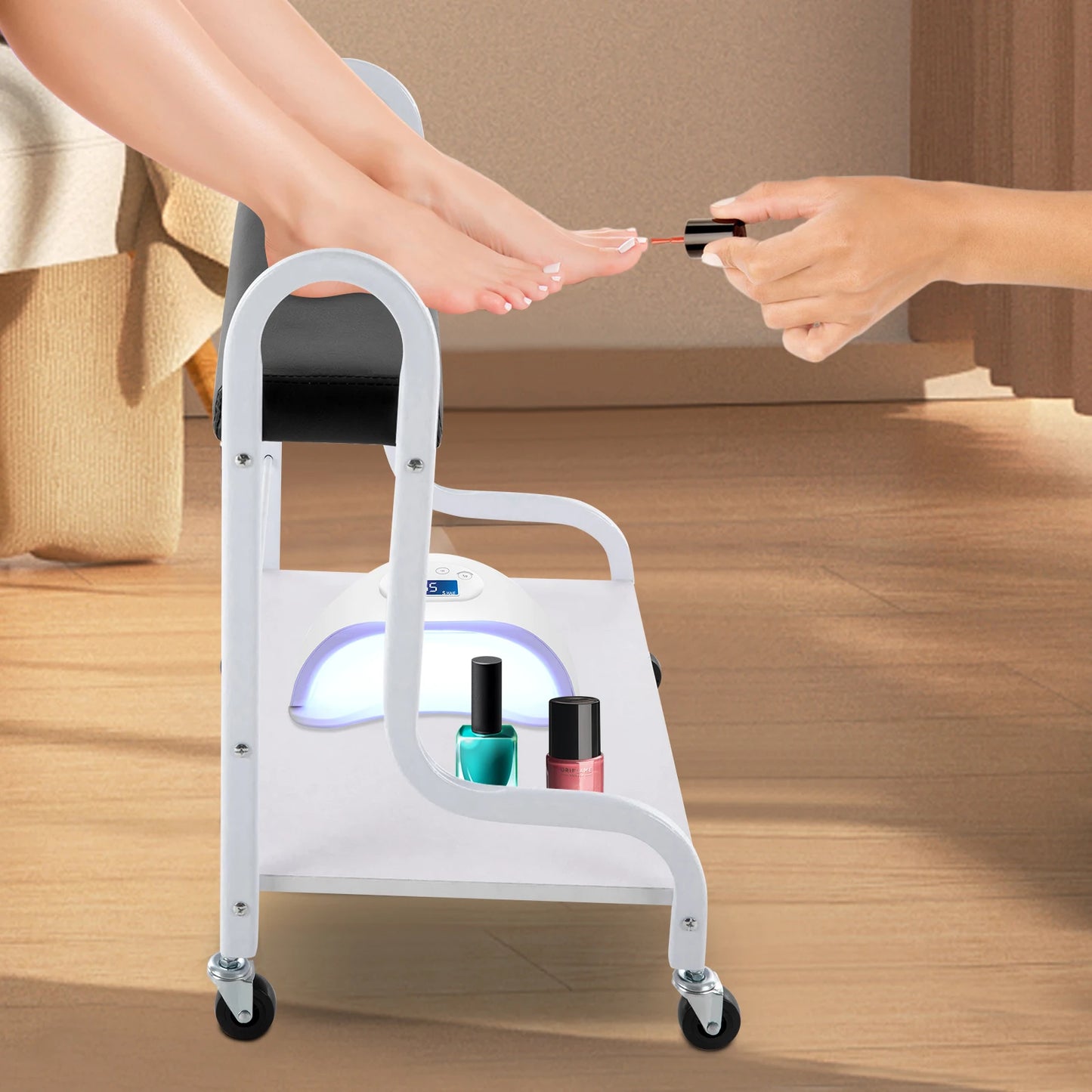 2-Tier Foot Bath Spa Trolley Cart Portable Pedicure Footrest with 4 Wheels Beauty Salon Nail Stand for Pedicures Massages Toenail Care, Load 100 kg/220.46 lbs