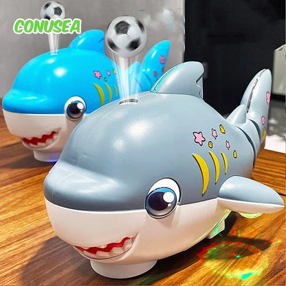 Electric Blowing Ball Shark Model Car Robot Swing Tail Electronic Pet Interactive Entertainment Toys for Kids Baby Children Gift