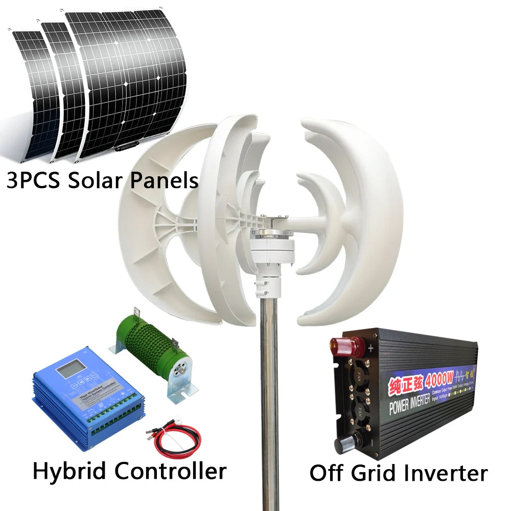 3000W Wind Turbie Generator 12V 24V 48V With Free MPPT Controller PV Solar Panel Off Grid System Free Energy 220V For Home