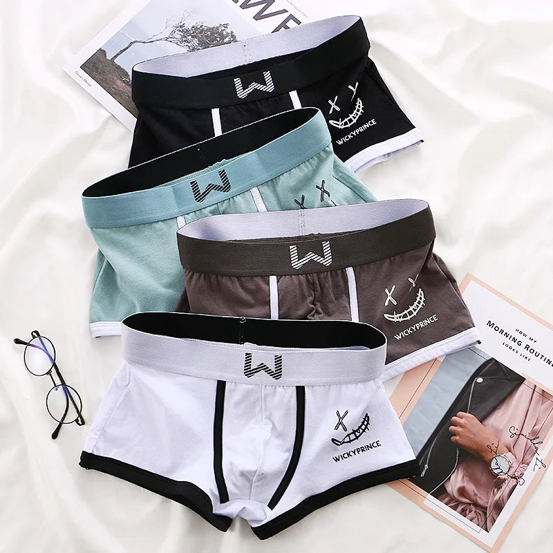 1/3/4 Pcs Mens Underwear Cotton Men Boxer Panties U-convex Man Breathable Underpants Sexy Comfort Male Boy Smiling Face Boxers