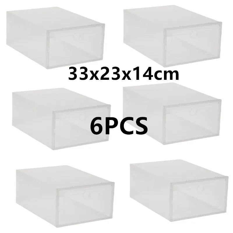 1/6PCS 33x23x14cm Plastic Shoes Case Drawer Case Thickened Transparent Shoebox Shoe Organizer Plastic Shoe Boxes Stackable Box