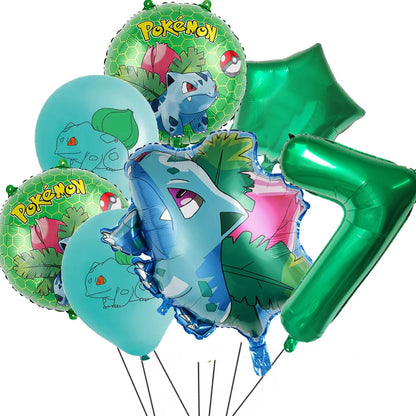 7Pcs/Set Pokemon Balloon Set Pikachu Charmander Cartoon Aluminum Foil Balloons Party Decoration Props Toy Anime Birthday Party