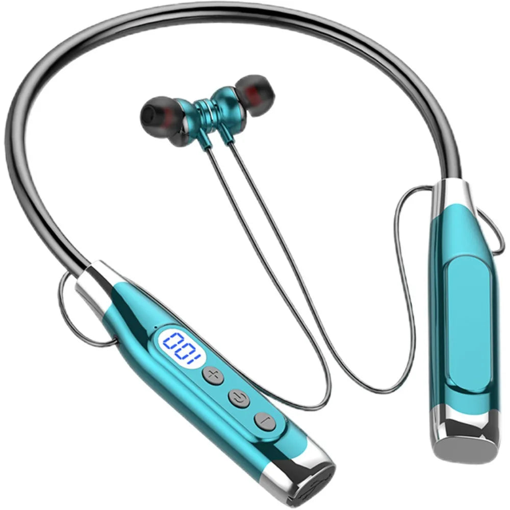 LED Digital Display Wireless Earbuds Neckband Magnetic TF Card Support Earphones Stereo Sound Long Standby