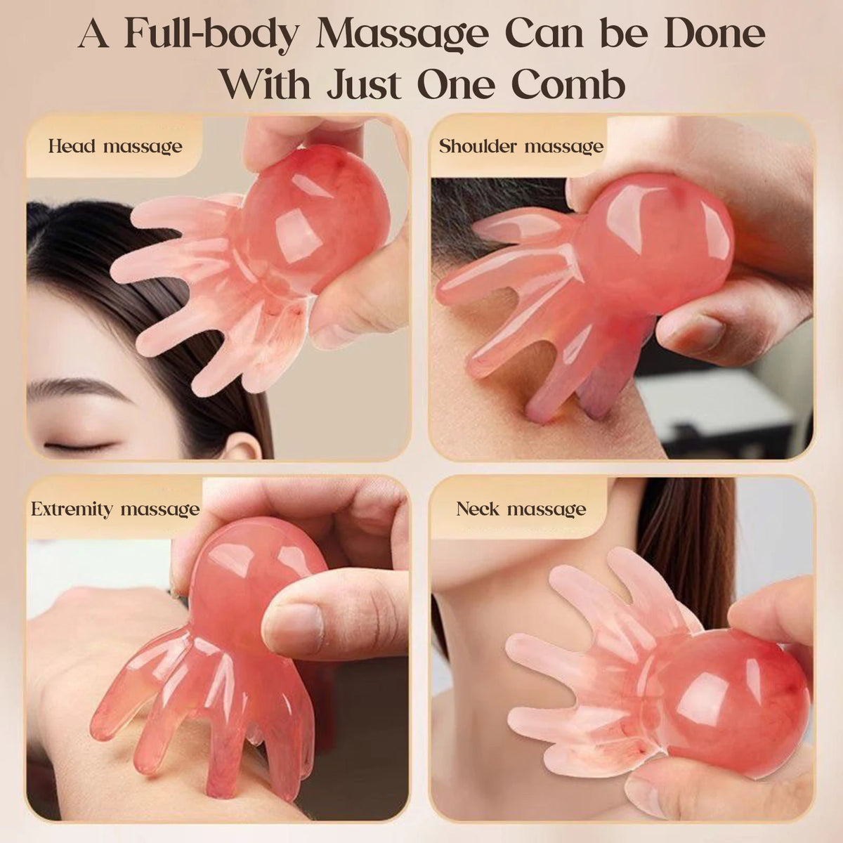 Octopus Head Massager Comb Head Meridian Manual Acupressure Tool Portable SPA Gua Sha Massage Comb