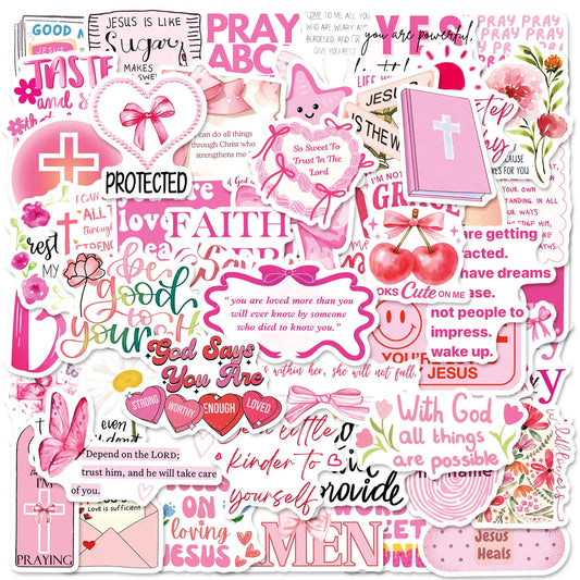 50Pcs  Jesus Phrase Sticker Pack-Graffiti with Biblical Motivational Quotes, Waterproof Decor Stickers