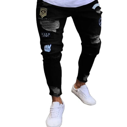 2025 New mbroidery Skinny Ripped Jeans Men Cotton Stretchy Hole Slim Fit Hip Hop Denim Pants Casual Jeans for Men Jogging Trouse