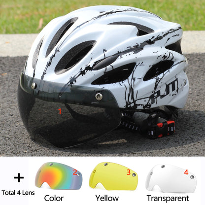 PJT Ultra-Light Magnetic Goggles Bicycle Helmet Lightweight PC Shell & EPS Foam Construction Cycling Helmet MTB Bike Helmet