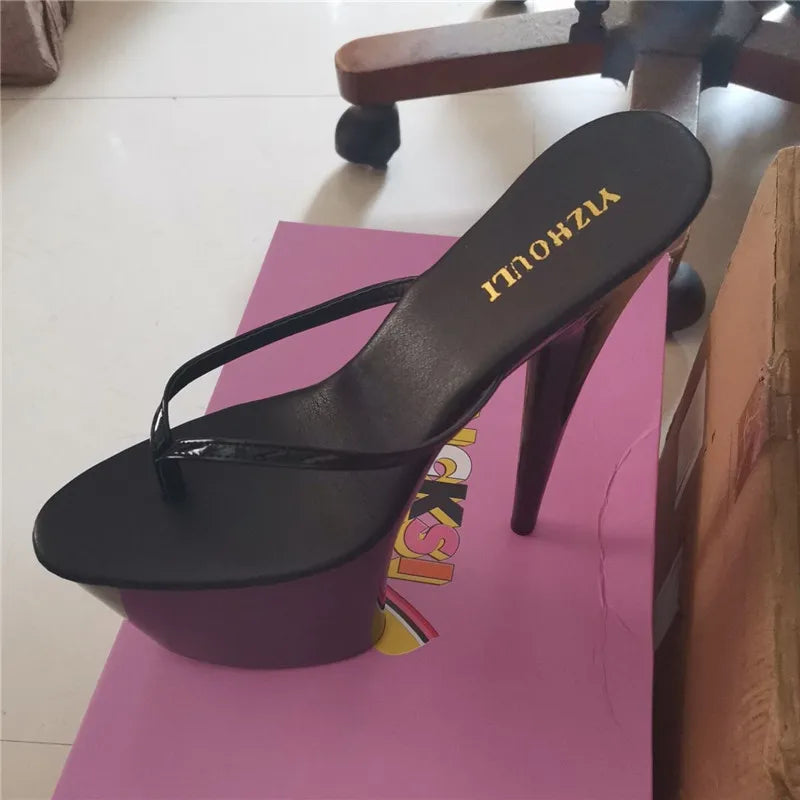 Stylish 15cm princess slippers for the summer, sexy nightclub heels, and 6-inch stiletto slippers with lacquered heels