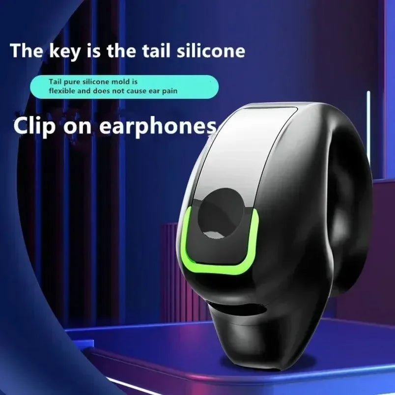 Bluetooth Headset 5.3 Bone Conduction Wireless Ear Clip Headphones IPX5 Waterproof Sport Gaming Earbuds Noise Cancelling