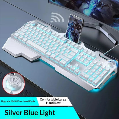 Qianxingzhe Wireless Keyboard Mouse Set Mechanical Feel Rechargeable Rgb Backlit Wrist Rest Multifunctional Knob Gaming For Pc