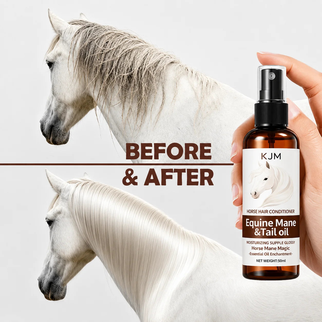 KJM Horse Mane Detangling Spray All Breeds Plant Extract Quick Moist Non Greasy Shiny Equine Daily Groom Spray
