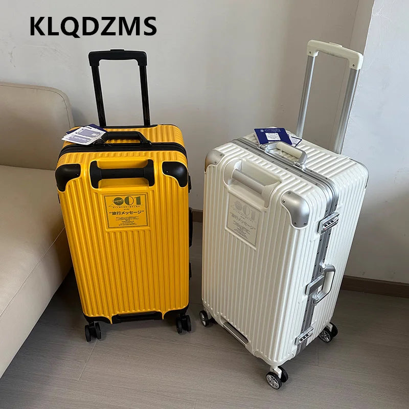 KLQDZMS Aluminum Frame Suitcase Large Capacity Trolley Case 26"28"30"32 Inch Cart Type Travel Bag Universal Wheel Luggage