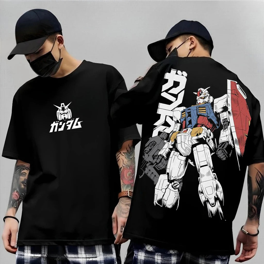 Japanese Anime Mobile Suit RX-78-2 Gundam Summer Short Sleeve Cotton Print T-shirts Men Women Harajuku Y2k Parent-child Tee Tops