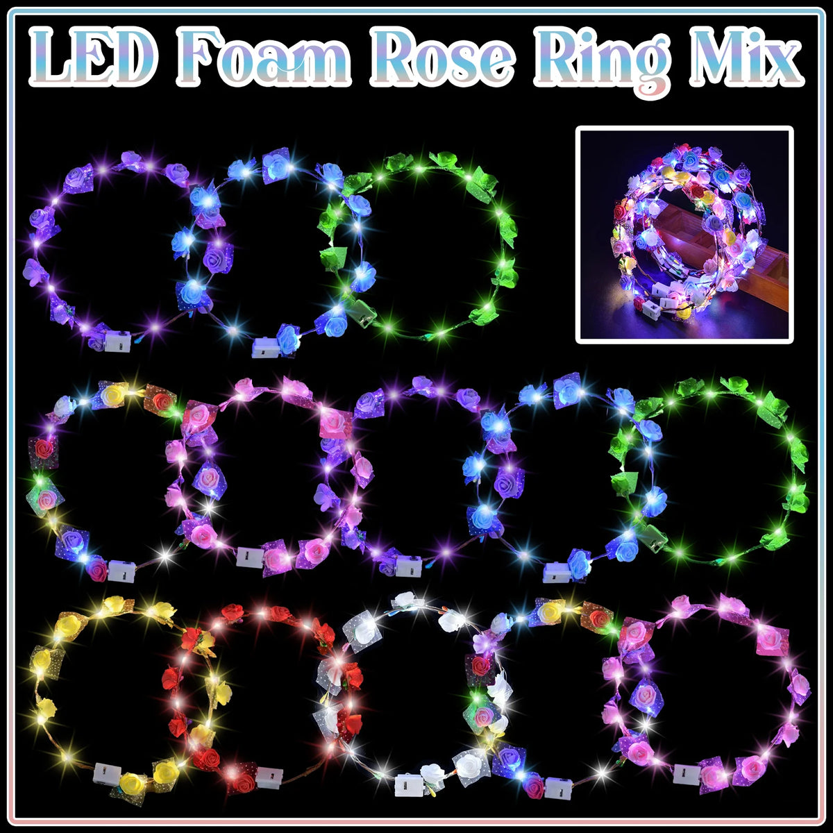 10-100Pcs LED Flower Headbands Light up Flower Headband Glow in the Dark Headband Wedding Party Music Festival Favors for Guest