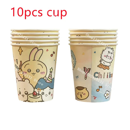 Chiikawa kawaii Happy Birthday Party Decorations Cute plate Banner Cake Topper Flag Balloons Disposable tableware Decorations