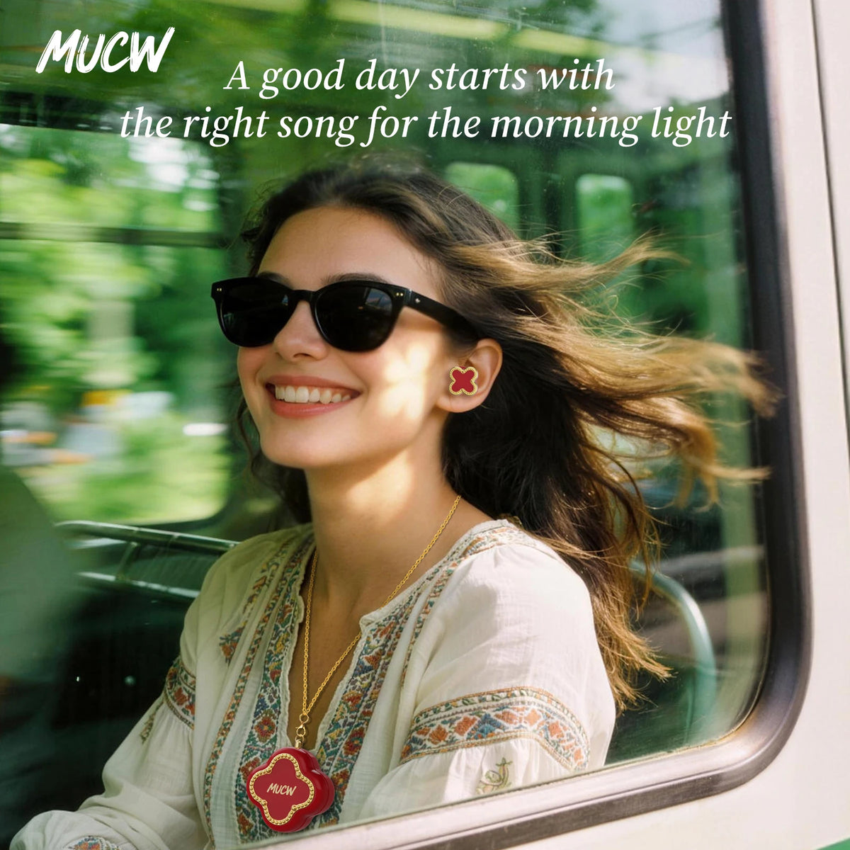 Luxury Four‑Leaf Clover TWS Earbuds MUCW CO06 Bluetooth 6.0 ENC Noise Cancelling Headset Light Weight Fashion Jewelry Earphone Gift for Ladies Daily Wear