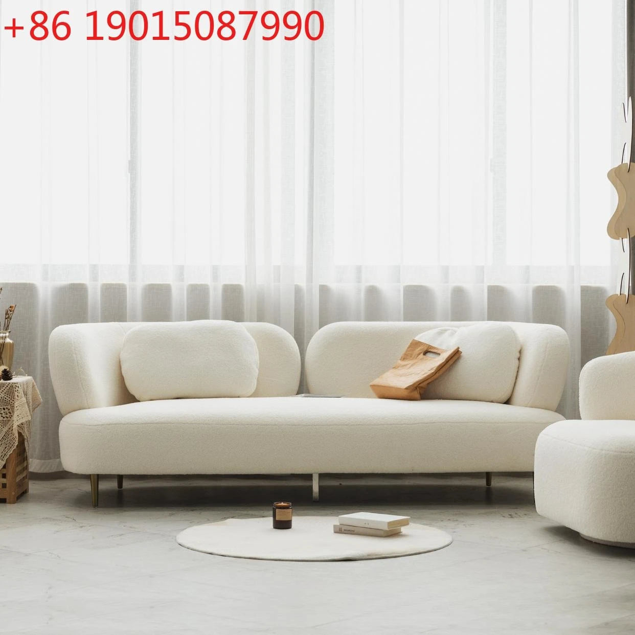 Wabi-sabi wind lamb wool three-person sofa combination light luxury small apartment designer creative beauty reception