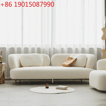 Wabi-sabi wind lamb wool three-person sofa combination light luxury small apartment designer creative beauty reception
