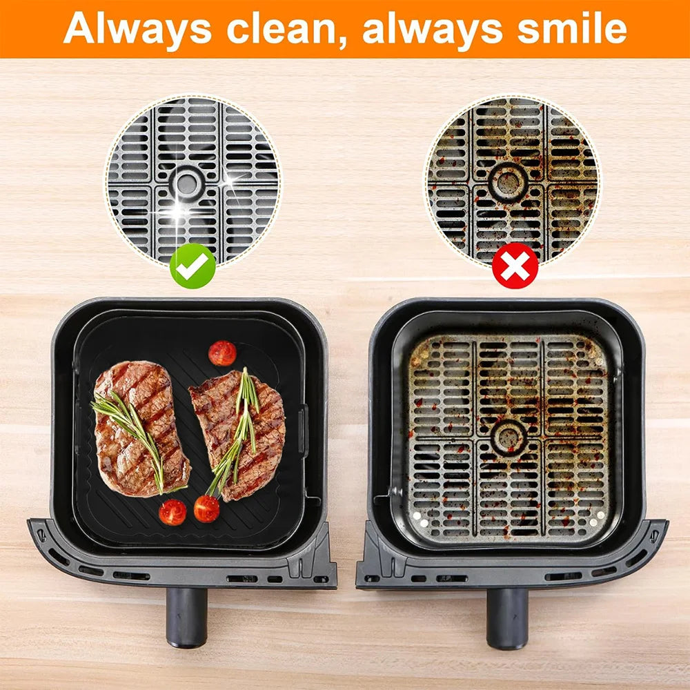 2Pcs For Ninja NA350 Reusable Air Fryer Tray Silicone Mold Air Fryer Liner Basket For Non-Stick Waffle Mold & Splash Guard Tool