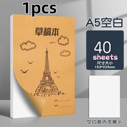 Thick Scratch Paper for Students Mathematics Eye-Protection Soft Cover Notebook for Postgraduate Exam Prep Sketch Pad Blank