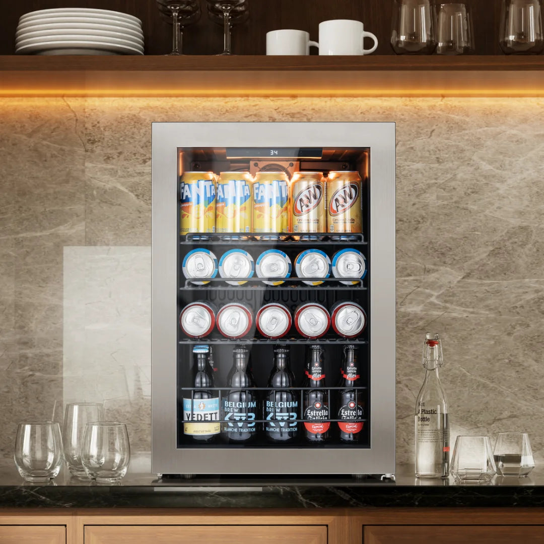 Ca'Lefort Beverage Cooler 62L Mini Fridge Direct Cooling Digital Temperature Control Beverage Refrigerator  with Reversible Glass Door, Adjustable Shelves  for Soda, Beer & Drinks, for Dorm, Office & Home