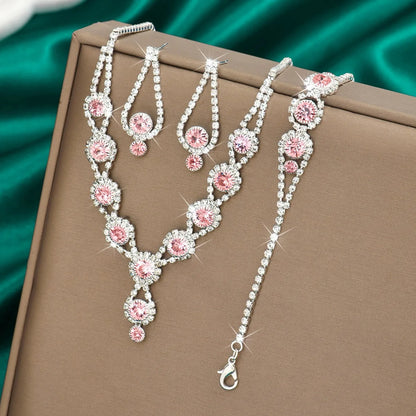 4PCS Fashion Elegant Crystal Jewelry Sets for Women Rhinestones