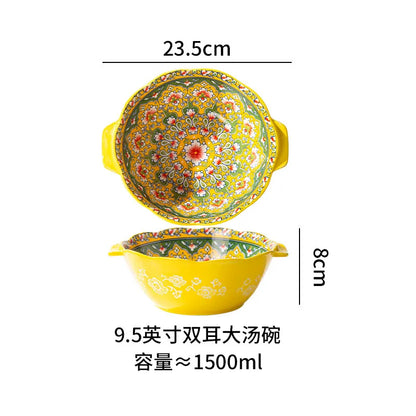 Ceramic Tableware Set Rice Bowl Serving Plate Creative Cutlery Soup Plate Noodle Handle Bowl Sauce Dish Steak Salad Fruit Plate