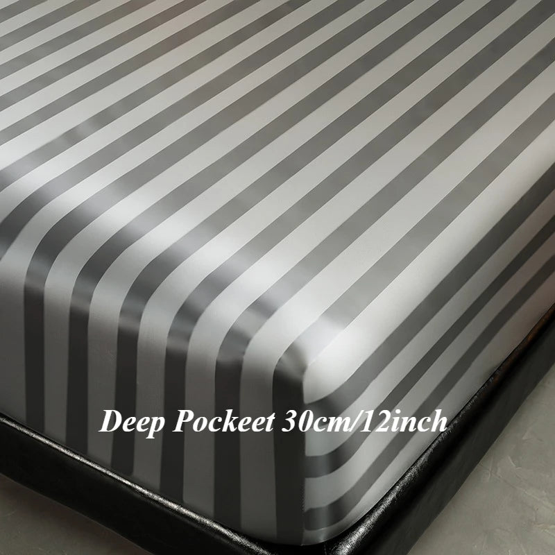 Striped Satin Fitted Sheet | 100% Polyester with All-Around Elastic | Multiple Bed Sizes