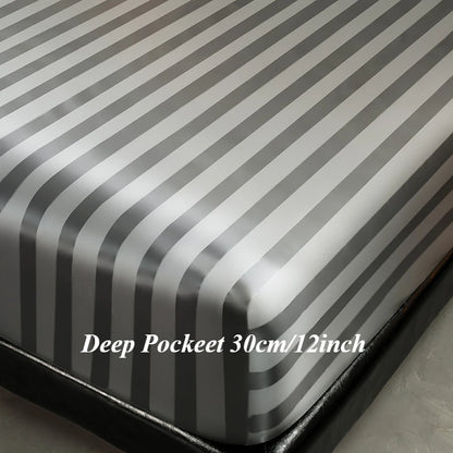 Striped Satin Fitted Sheet | 100% Polyester with All-Around Elastic | Multiple Bed Sizes