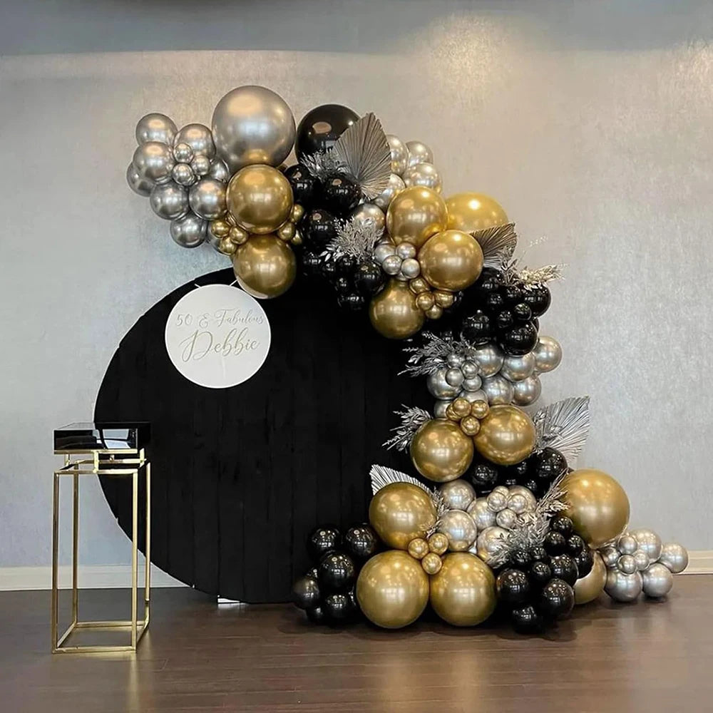 120PCS Black Balloons Garland Metal Gold Silver Balloon Arch Kit Baby Shower Wedding Graduation Birthday Party Decoration Globos