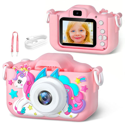 Kids Camera Girls Selfie Camera 1080HD Video Photography Digital Camera for Kids with Silicone Case Toy Camera Birthday Gifts
