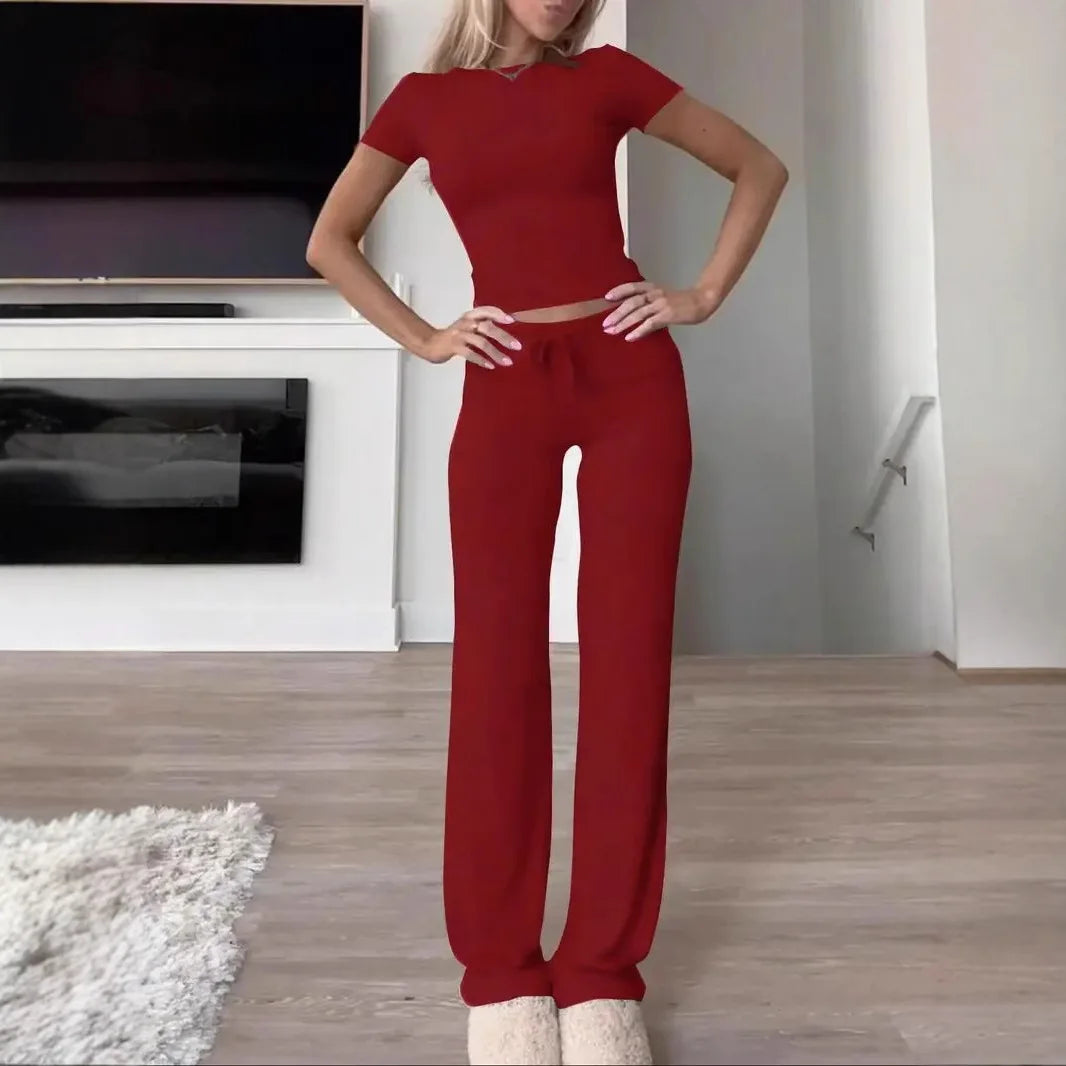 2 Pieces Women Sets 2025 New Fashion Casual Europe Short-Sleeved Tops+Long Pants Sportswear Yoga Wear Women's Clothing