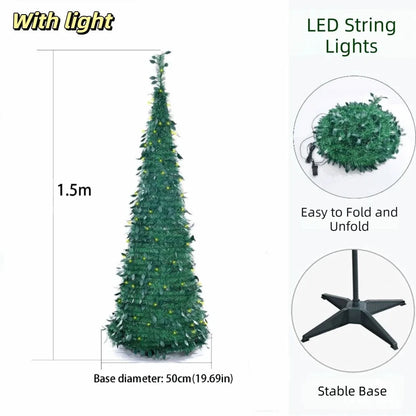 Pre-Decorated Pop-Up Christmas Tree Warm White Lights Gold Ornaments Folding Christmas Tree Easy Assembly Space-Saving