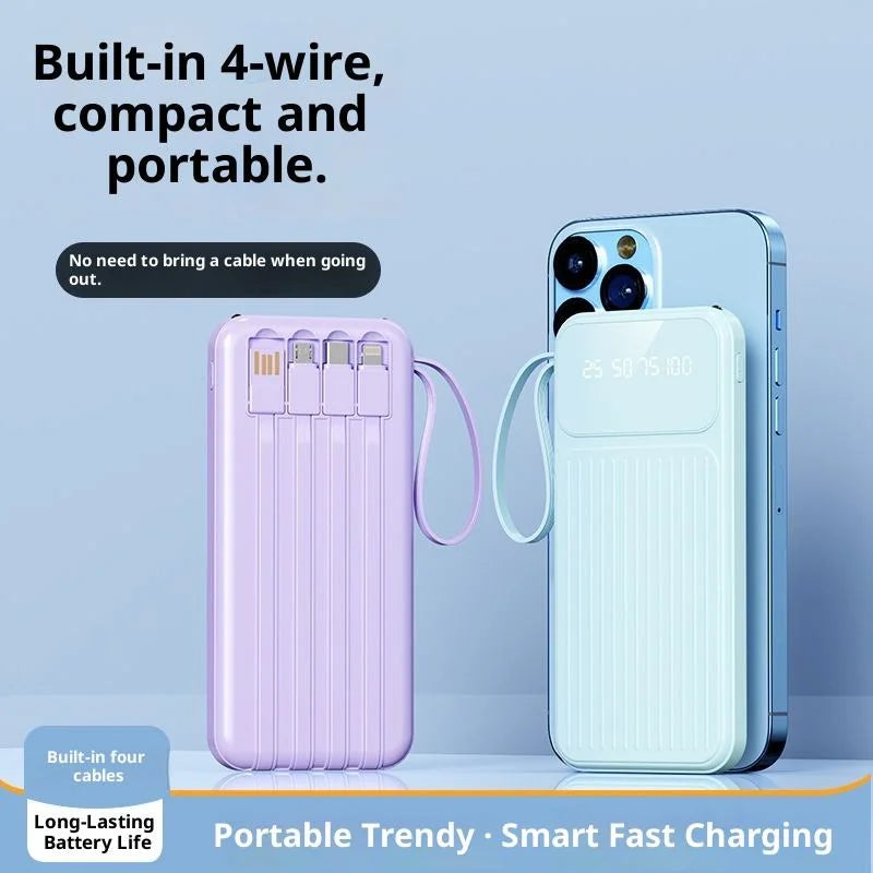20000mAh Portable Power Bank with 4 in1 Cable Charger LED Digital Display Powerbank External Battery For iphone Xiaomi 17 Huawei