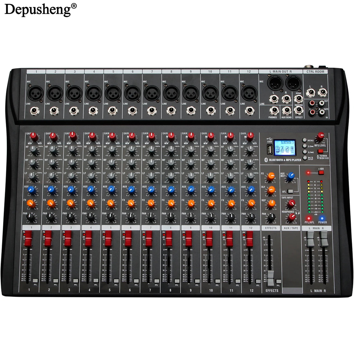 Audio Mixer 6/8/12 Channels Professional DJ Mixer LR Microphone/line