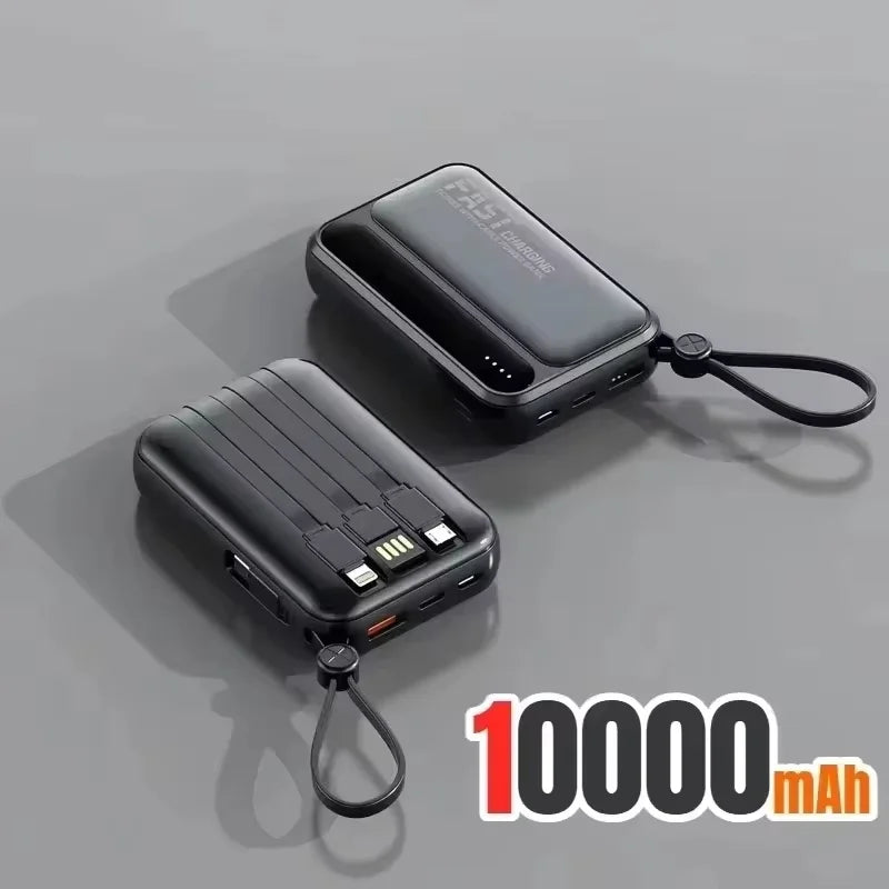 Lenovo Fast Charging Mini Battery Pack 50000mAh Power Bank with 4 Built-in Type C Cables for iPhone Samsung Android Devices