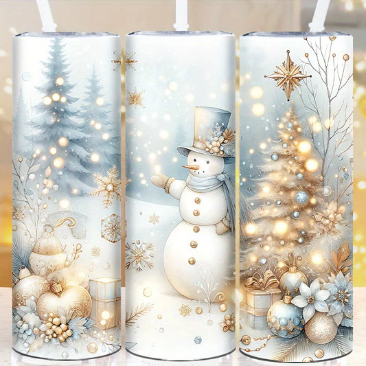 1pc 20oz Straight Cup, 3D Printed Snowman/luminous Christmas Tree Pattern,  Insulated Christmas Water Bottle, Suitable for Christmas Party Decoration, Stocking Stuffer, Family Travel Cup, Christmas Tree Pattern, Best for Chri