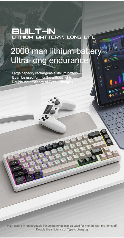 FREEWOLF M68 Wireless Keyboard and Mouse Set Multidevice Connection 68 Keys Mini Keyboard and A3 Mouse Kit PBT keycaps Backlight