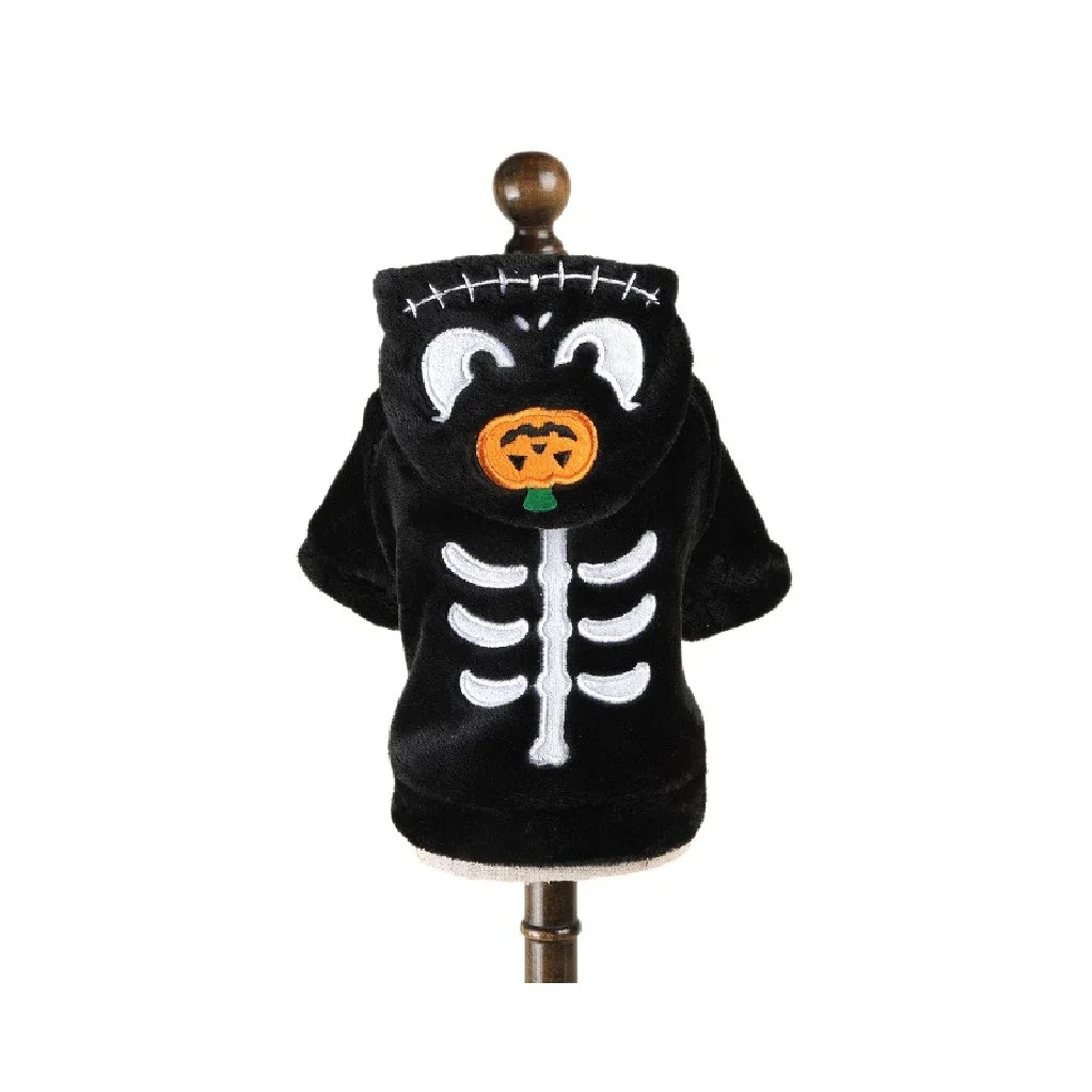 Halloween Pet Hoodie Fleece Dog Sweater Pumpkin Skeleton Cat Costume Warm Plush Coat for Small Medium Dogs Cats Puppy Winter